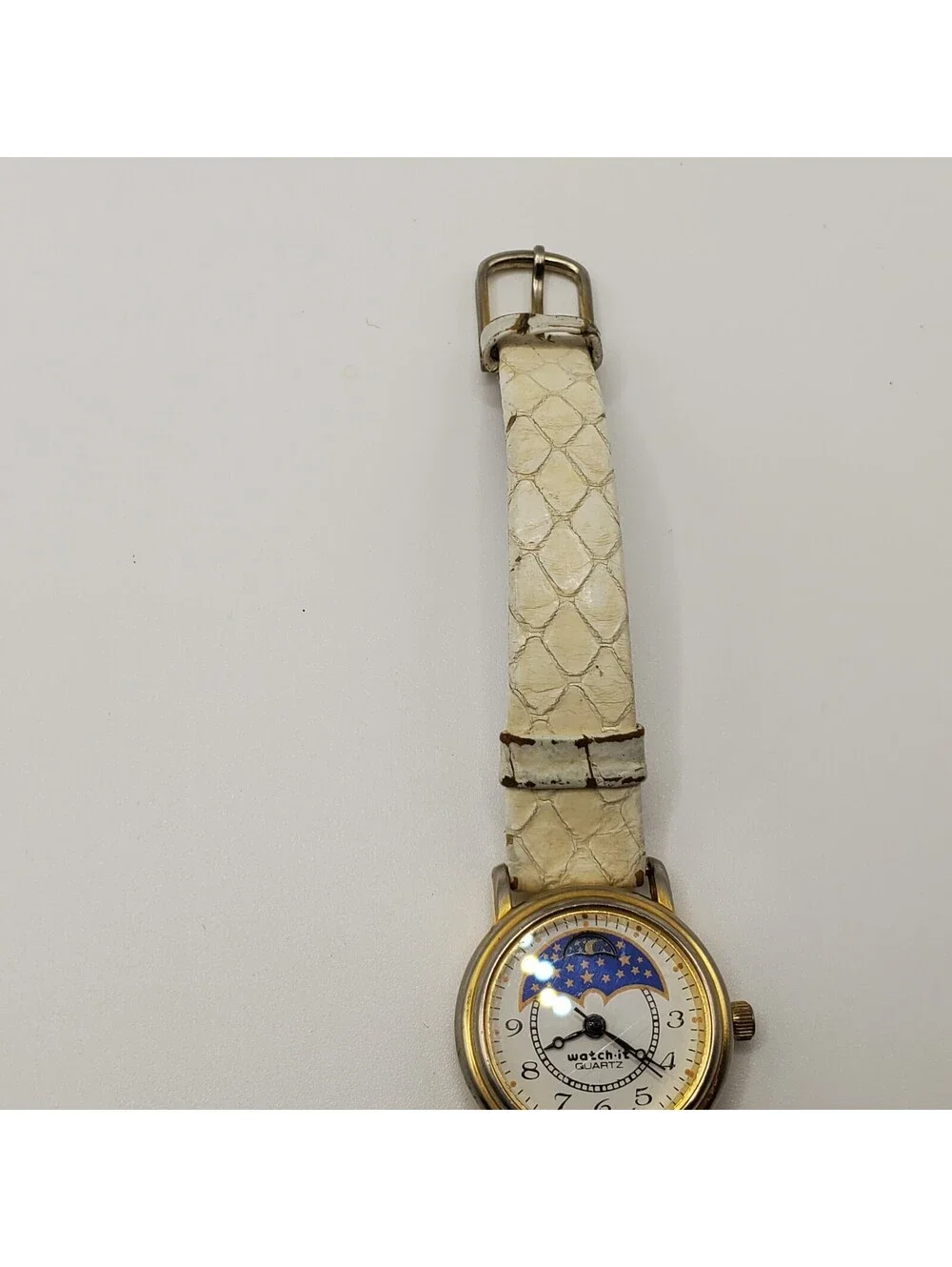 Vintage Watch-it Nelsonic Moon Phase Womens Watch Gold Tone 24mm New Battery